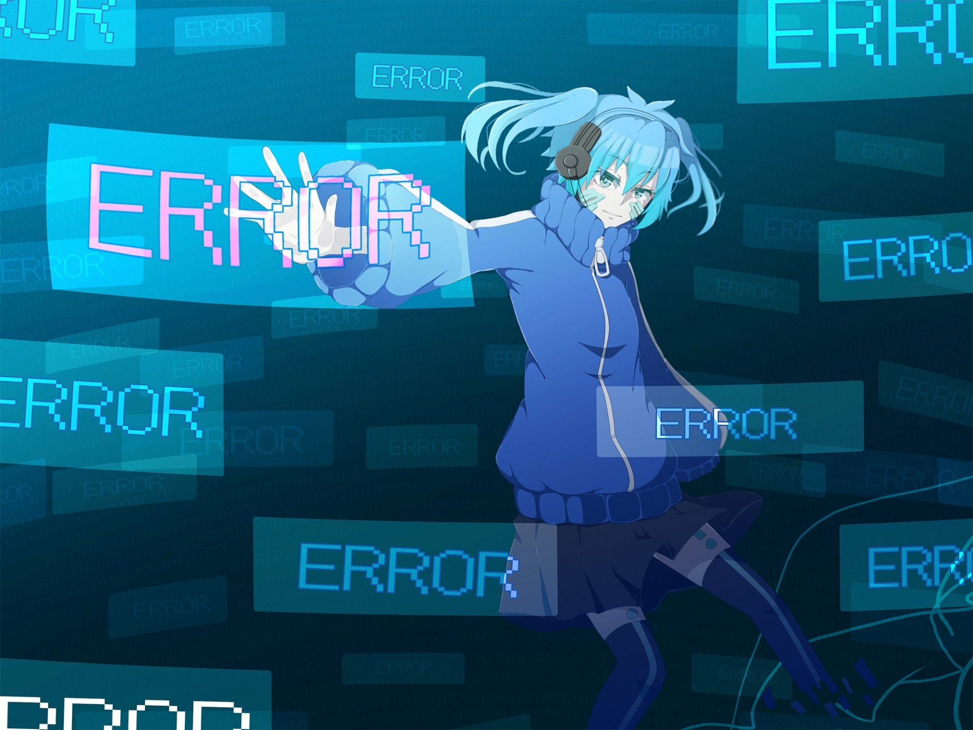 HD wallpaper featuring Takane 'Ene' Enomoto from Kagerou Project. Ene is depicted in a digital setting with ERROR messages surrounding her.