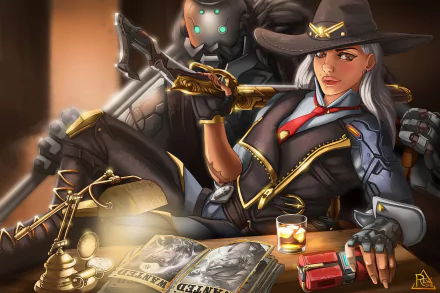 Ashe (Overwatch) rifle cowgirl woman warrior B.O.B. (Overwatch) video game Overwatch HD Desktop Wallpaper | Background Image