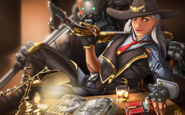 Ashe (Overwatch) rifle cowgirl woman warrior B.O.B. (Overwatch) video game Overwatch HD Desktop Wallpaper | Background Image
