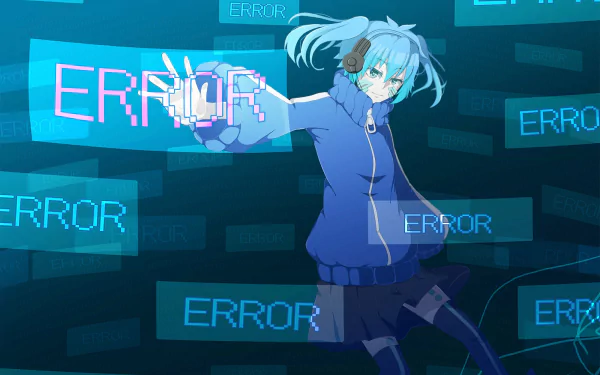 HD wallpaper featuring Takane 'Ene' Enomoto from Kagerou Project. Ene is depicted in a digital setting with ERROR messages surrounding her.