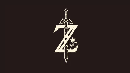 Minimalist 8K Ultra HD desktop wallpaper featuring the iconic sword and Z emblem from The Legend of Zelda: Breath of the Wild video game on a dark background.