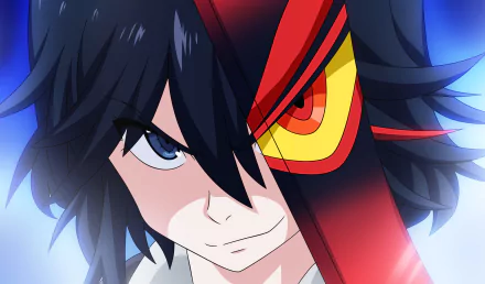 HD desktop wallpaper featuring Ryūko Matoi from the anime Kill La Kill, showcasing her intense expression and iconic half-mask design.