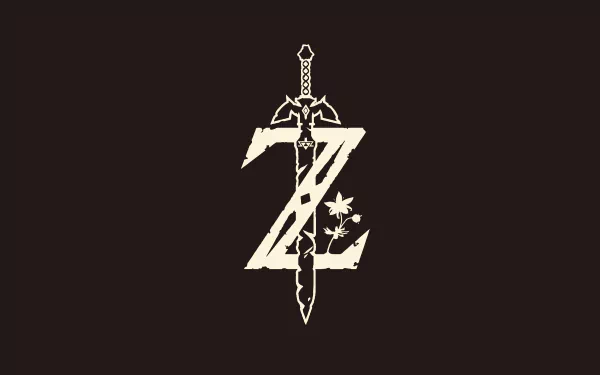 Minimalist 8K Ultra HD desktop wallpaper featuring the iconic sword and Z emblem from The Legend of Zelda: Breath of the Wild video game on a dark background.