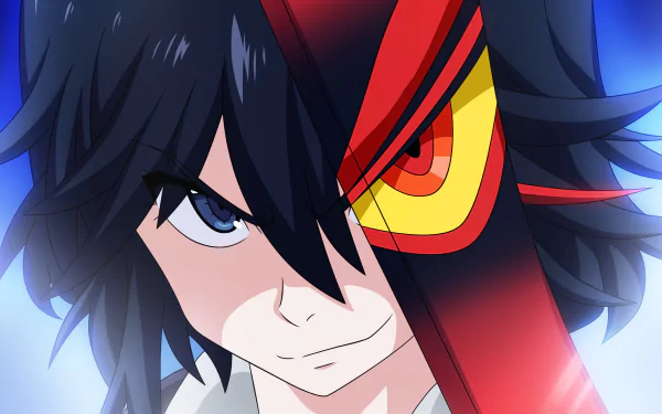 HD desktop wallpaper featuring Ryūko Matoi from the anime Kill La Kill, showcasing her intense expression and iconic half-mask design.
