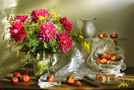 lace vase apple flower photography still life HD Desktop Wallpaper | Background Image