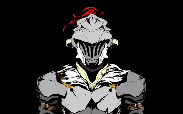 HD desktop wallpaper of the anime Goblin Slayer featuring the character in intricate armor with a red plume against a black background.