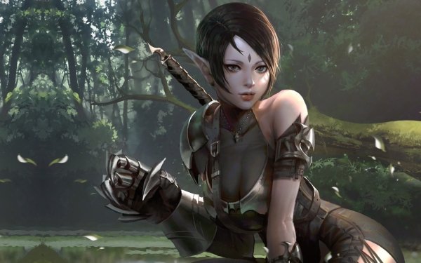 Fantasy Elf Short Hair Woman Warrior Black Hair HD Wallpaper | Background Image