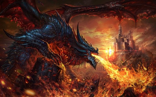 Fantasy Dragon Fire Castle Destruction HD Wallpaper | Background Image