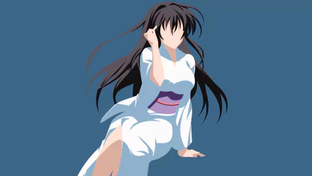 Raynare from High School DxD in anime style, depicted in a flowing white outfit against a solid blue background, presented as a 4K Ultra HD PC desktop wallpaper.