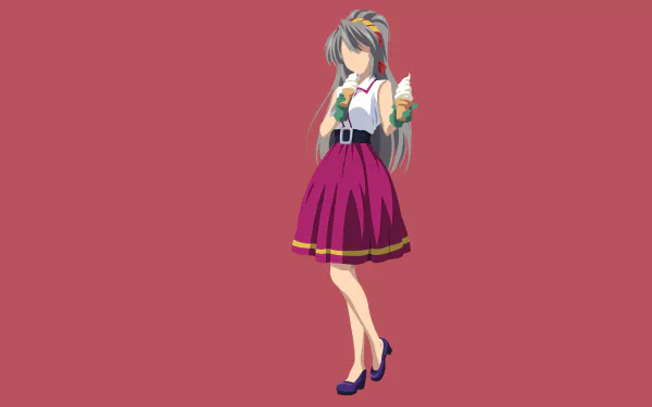 Tomoyo Sakagami from Clannad in a school uniform holding a book against a muted rose background — 4K Ultra HD PC desktop wallpaper.