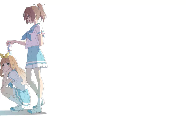 4K Ultra HD anime wallpaper featuring Yuuko Yoshikawa and Natsuki Nakagawa from Sound! Euphonium, showcasing the characters in school uniforms against a white background.