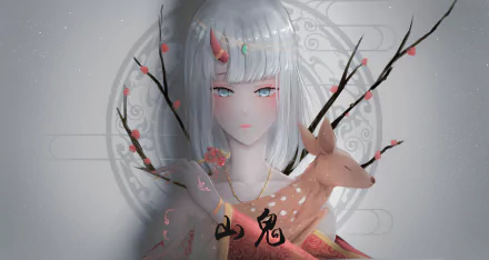 deer white hair Anime Original HD Desktop Wallpaper | Background Image