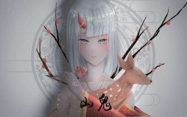 Anime Original White Hair Deer HD Wallpaper | Background Image