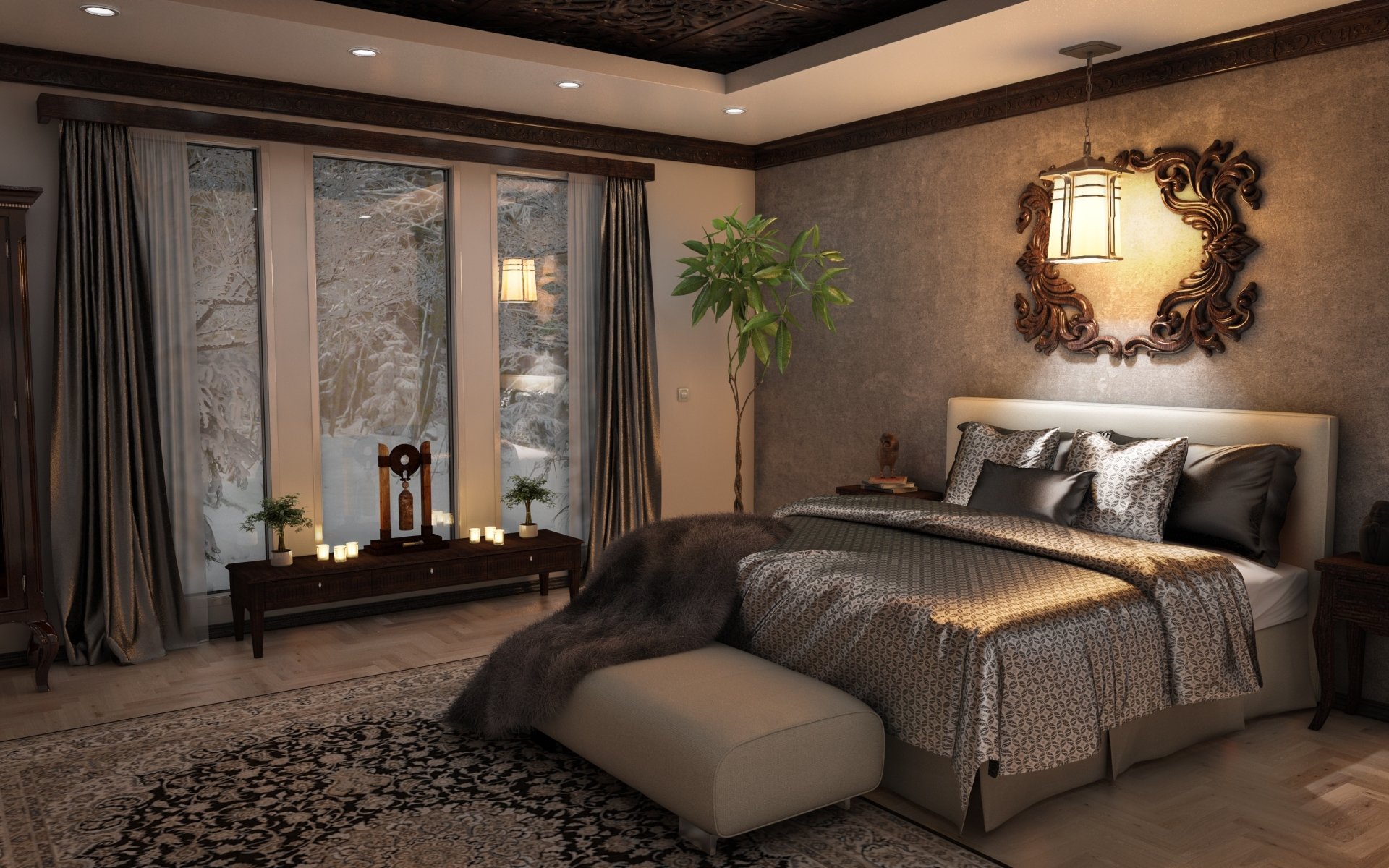 Download Bed Furniture Bedroom Man Made Room HD Wallpaper