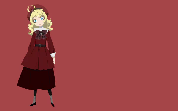 4K Ultra HD anime wallpaper featuring Tanya Degurechaff from The Saga of Tanya the Evil, standing confidently against a solid maroon background.