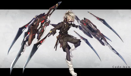 HD anime-style original artwork featuring a character with futuristic mecha arm extensions, designed as a dynamic PC desktop wallpaper and background.