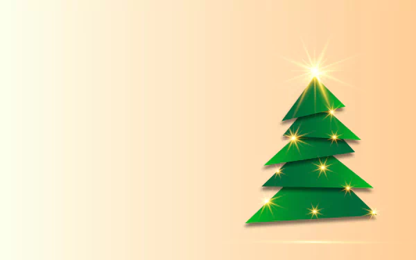 Minimalist Christmas tree with glowing star and lights on a soft beige background, designed as a 4K Ultra HD holiday desktop wallpaper.