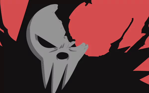 Death (Soul Eater) skull mask silhouette in gray and black against a blood-red background — Anime Soul Eater 4K Ultra HD PC wallpaper.