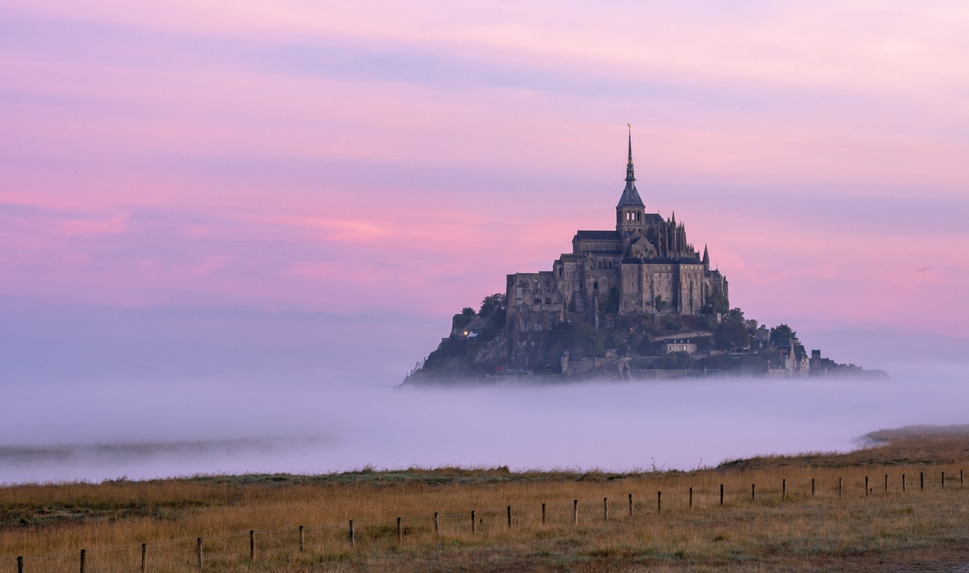 Download France Fog Abbey Religious Mont Saint- Michel HD Wallpaper