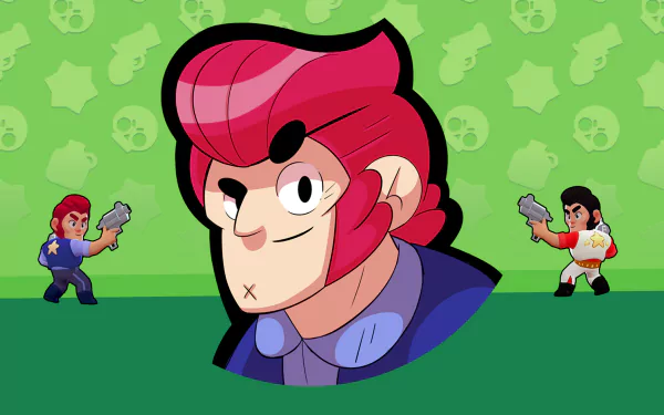 HD wallpaper of Brawl Stars characters on a green starry background for desktop.