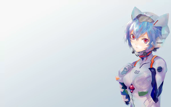 Rei Ayanami from Neon Genesis Evangelion depicted in detailed anime style, featured as a 4K Ultra HD PC desktop wallpaper with a clean, minimalist background.
