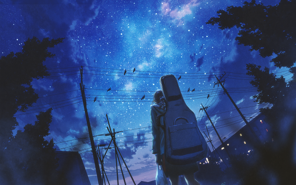 Anime Night Street Starry Sky HD Wallpaper | Background Image