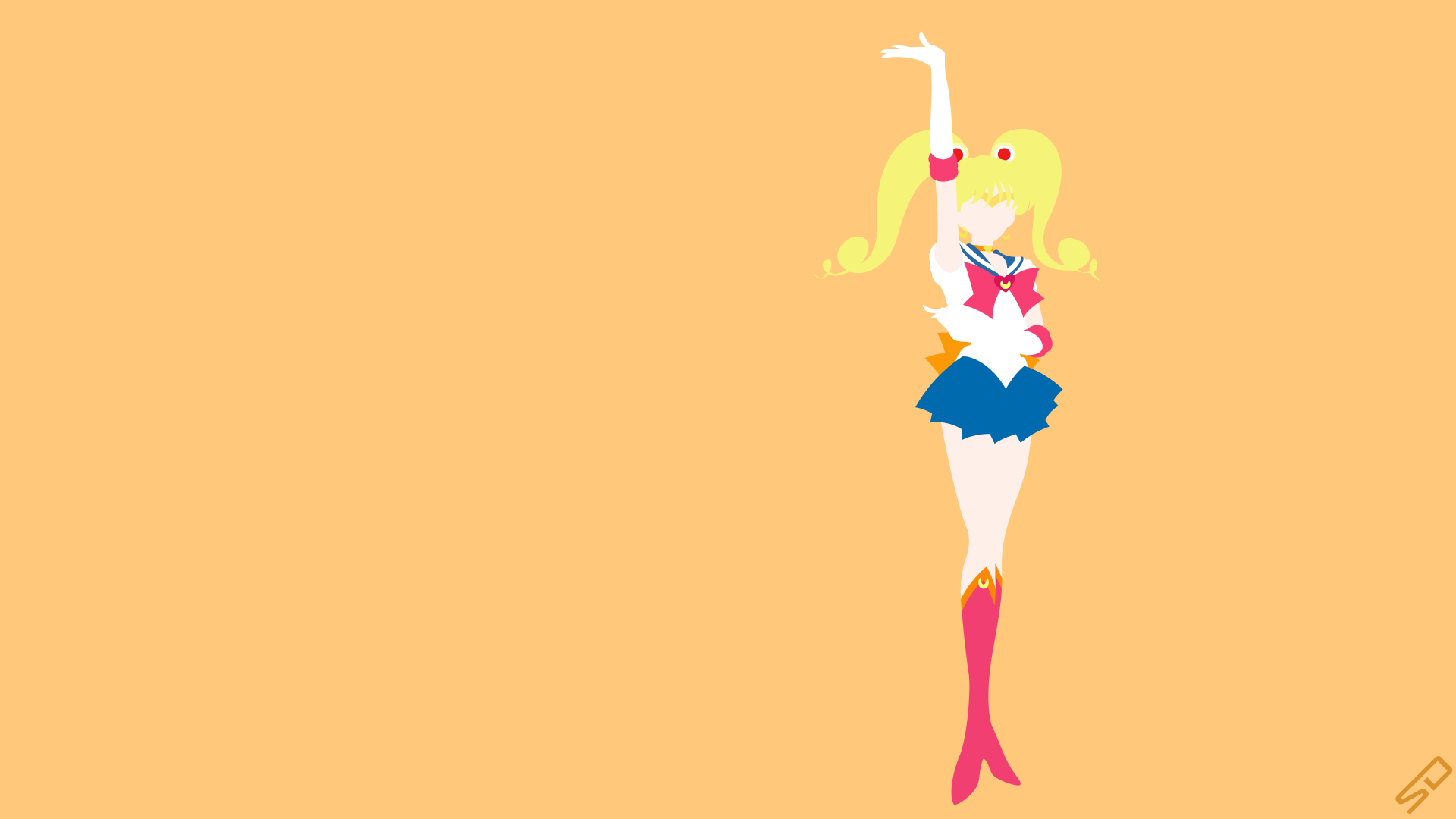 4K Ultra HD anime wallpaper featuring Sailor Venus from Sailor Moon, standing confidently against a solid orange background.