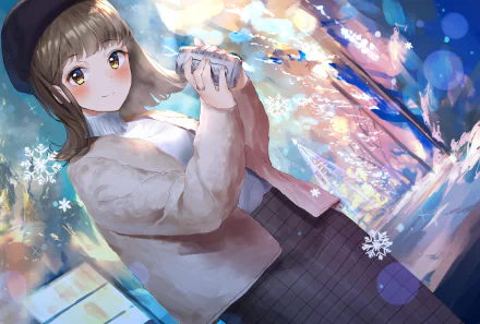 snowflake yellow eyes hat can smile brown hair short hair Anime Original HD Desktop Wallpaper | Background Image