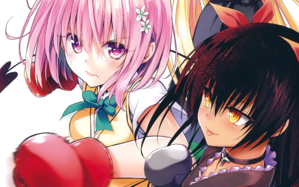 HD anime wallpaper featuring Momo Velia Deviluke and Nemesis from To Love-Ru in an intense fight scene, showcasing vivid colors and dynamic action.