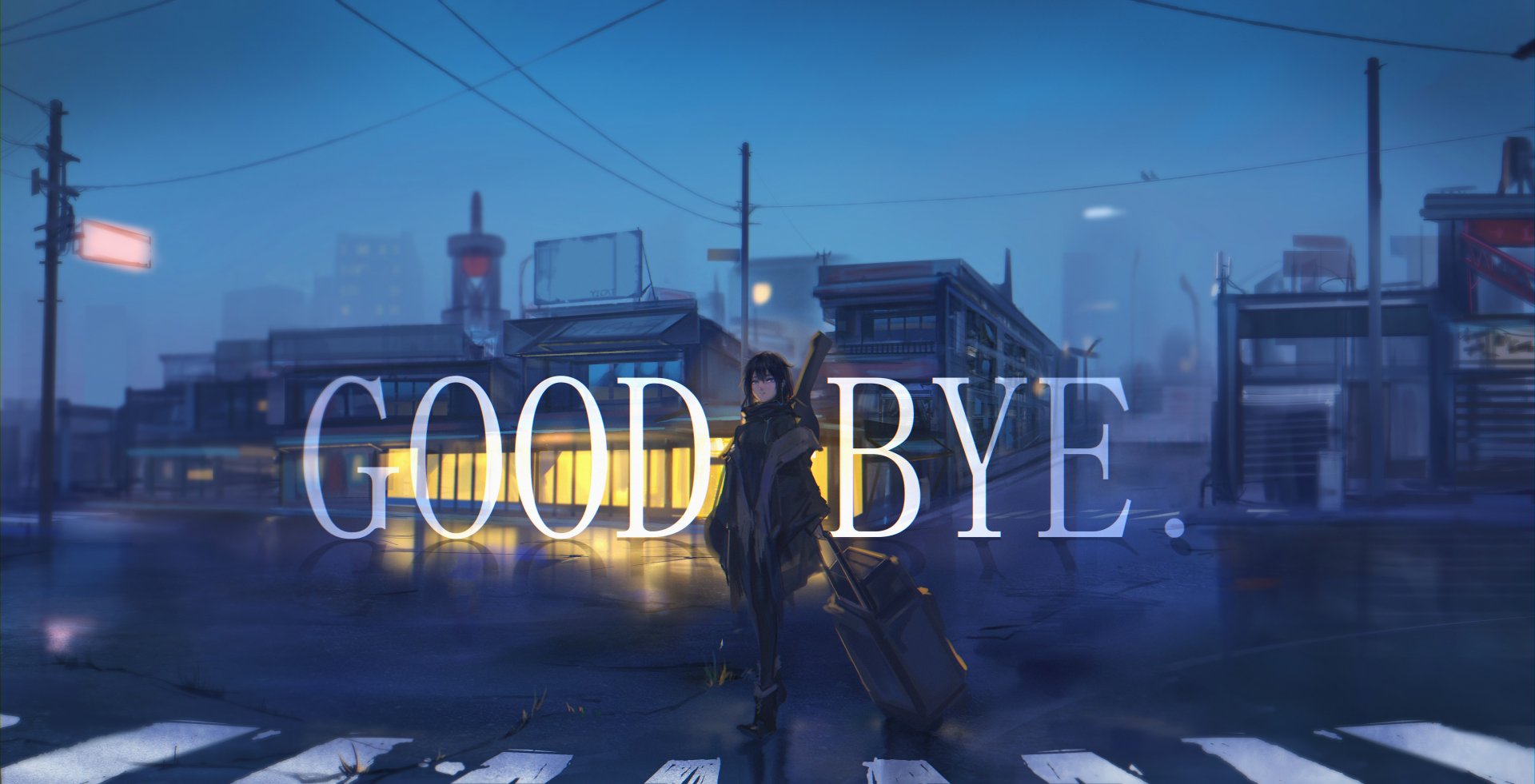 Anime-style 4K Ultra HD wallpaper featuring a short-haired character with black hair, blue eyes, and earbuds, set against a moody urban nightscape.