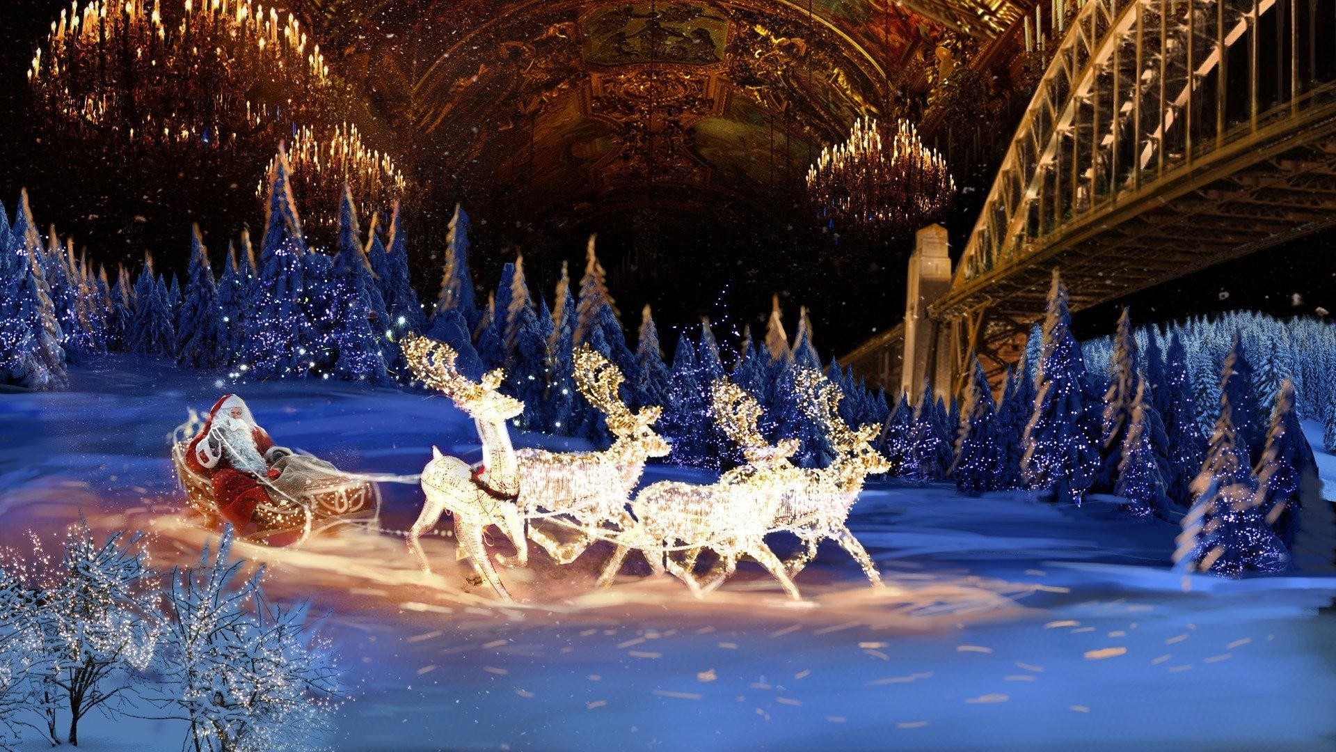 Download Reindeer Santa Holiday Christmas Hd Wallpaper