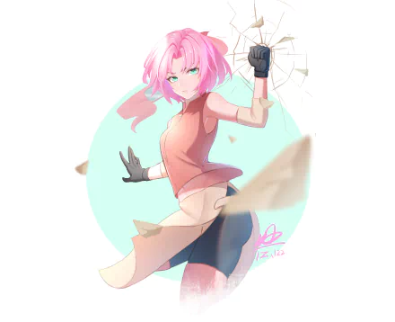 Sakura Haruno from Naruto in a dynamic pose, featured in a vibrant 4K Ultra HD anime-style PC desktop wallpaper.