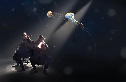 cello blonde brown hair jellyfish Anime music HD Desktop Wallpaper | Background Image