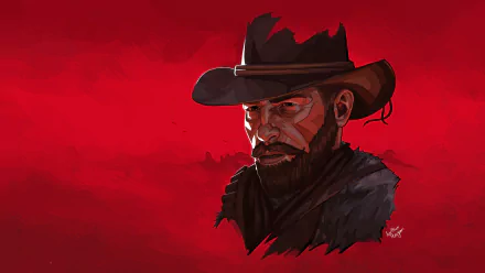 A striking 4K Ultra HD wallpaper featuring Arthur Morgan, the iconic character from the video game Red Dead Redemption 2, set against a bold red backdrop.