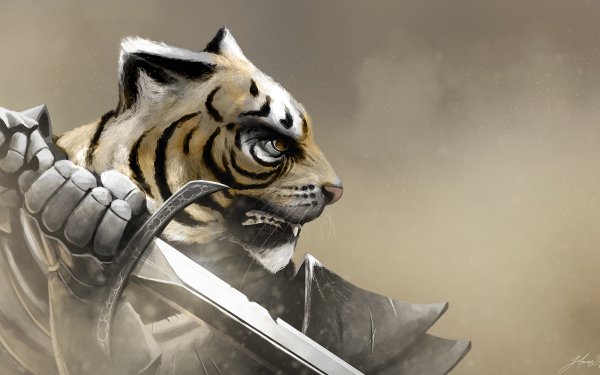 Fantasy Warrior Tiger Sword Armor HD Wallpaper | Background Image