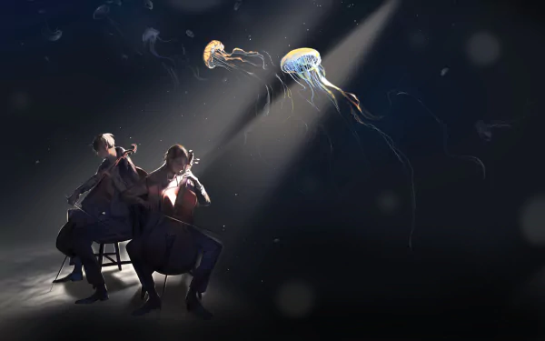 cello blonde brown hair jellyfish Anime music HD Desktop Wallpaper | Background Image