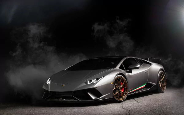 Silver Lamborghini Huracan Performante supercar with Italian flag accents displayed as an HD PC desktop wallpaper and background.
