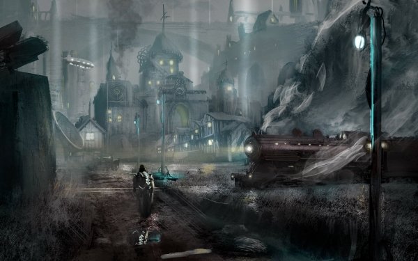 Fantasy City Airplane Train Steampunk HD Wallpaper | Background Image