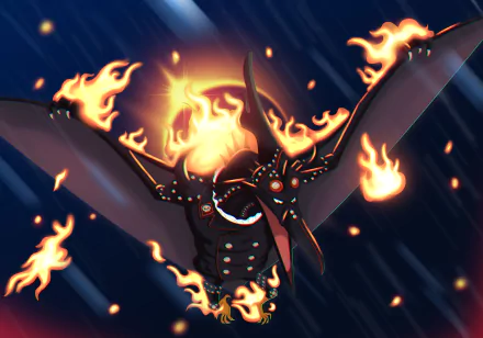 King (One Piece) in flaming, winged form, roaring through embers and rain — Anime 4K Ultra HD PC desktop wallpaper/background.