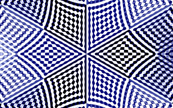 4K Ultra HD PC desktop wallpaper and background: abstract kaleidoscope of concentric diamond grids in blue, black and white forming an optical checkerboard with radial symmetry.