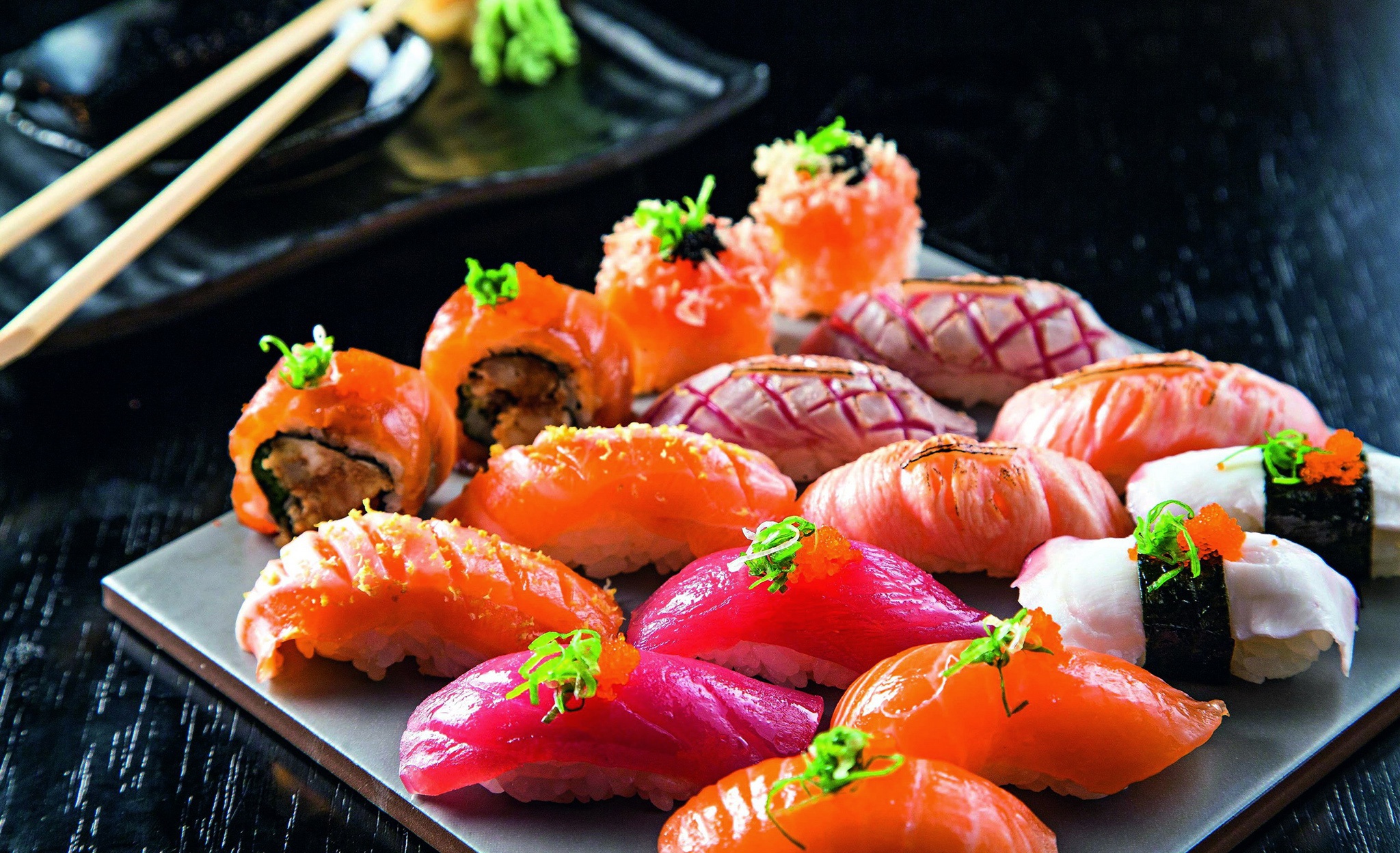 HD wallpaper Food Sushi Chopsticks Fish Rice Seafood  Wallpaper Flare