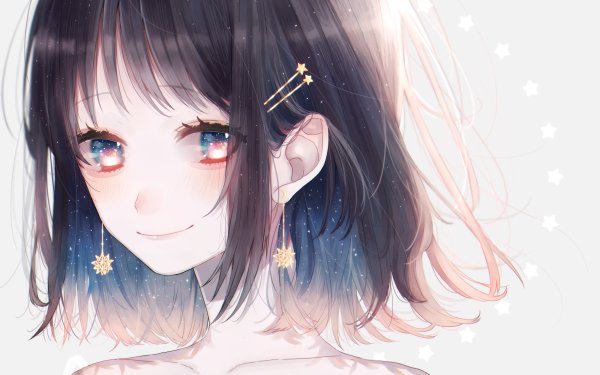 Anime Original Short Hair Brown Hair Blue Eyes Smile Earrings HD Wallpaper | Background Image