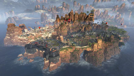 4K Ultra HD PC desktop wallpaper featuring a detailed, expansive aerial view of an Apex Legends map with rocky terrain and floating islands.