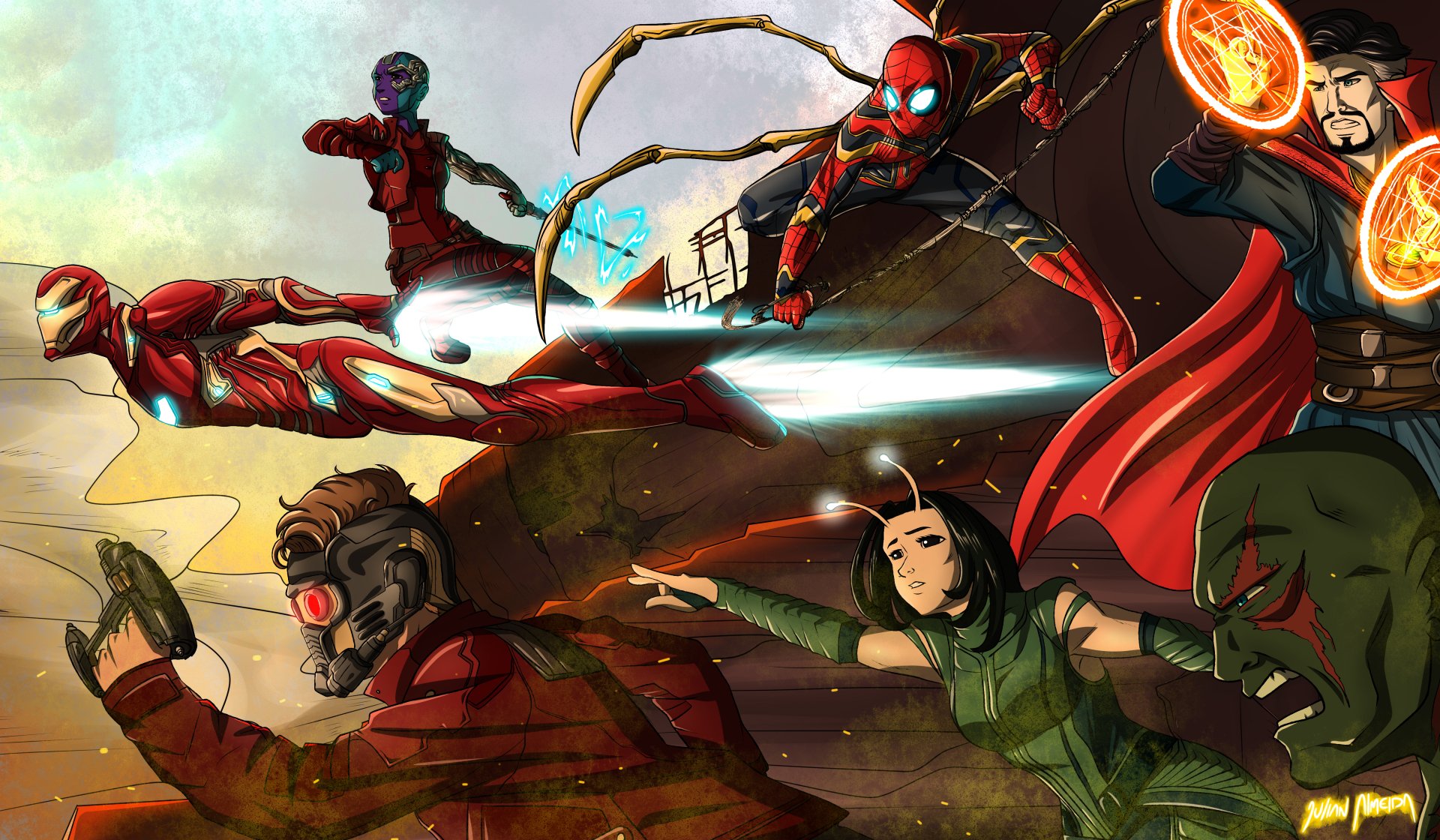 Download Nebula (Marvel Comics) Doctor Strange Drax The Destroyer Mantis (Marvel Comics) Spider Man Star Lord Iron Man Movie Avengers: Infinity War 4k Ultra HD Wallpaper by Julian Almeida