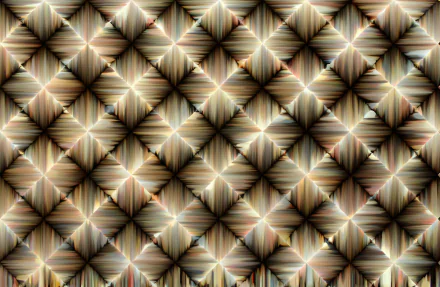 Abstract square HD PC desktop wallpaper: repeating metallic diamond/starburst grid in beige, brown and muted green, each tile glowing with a bright central highlight for a tiled luminous background.