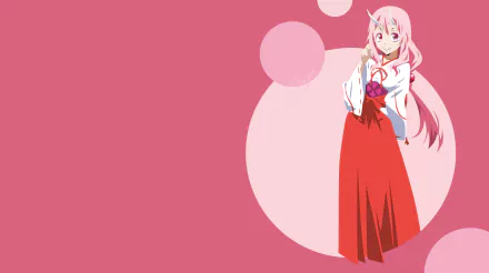 A minimalist HD desktop wallpaper featuring Shuna from Tensei Shitara Slime Datta Ken (That Time I Got Reincarnated as a Slime), set against a pink background with circular accents.