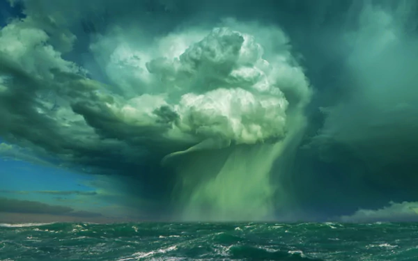 Dramatic HD desktop wallpaper featuring a powerful storm over the ocean with dark, swirling clouds and turbulent waves, capturing the raw beauty of nature.