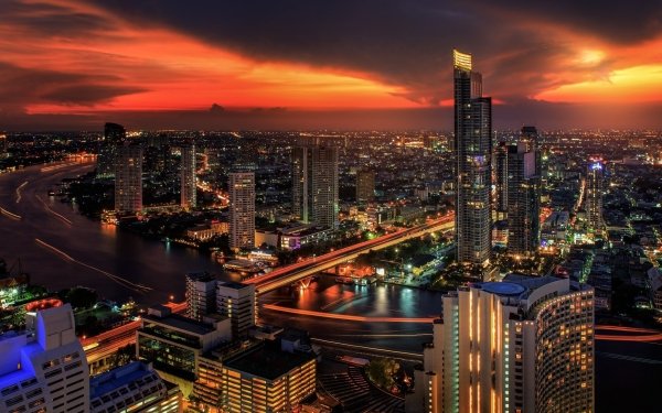 Man Made Bangkok Cities Thailand City Building Skyscraper Night Cityscape HD Wallpaper | Background Image