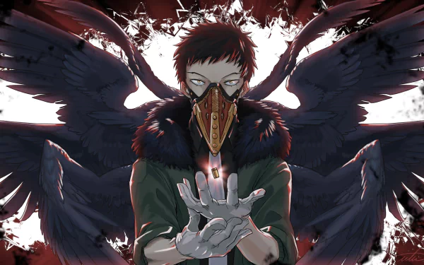 HD anime desktop wallpaper featuring Kai Chisaki, also known as Overhaul, from My Hero Academia with dark wings and a menacing pose.