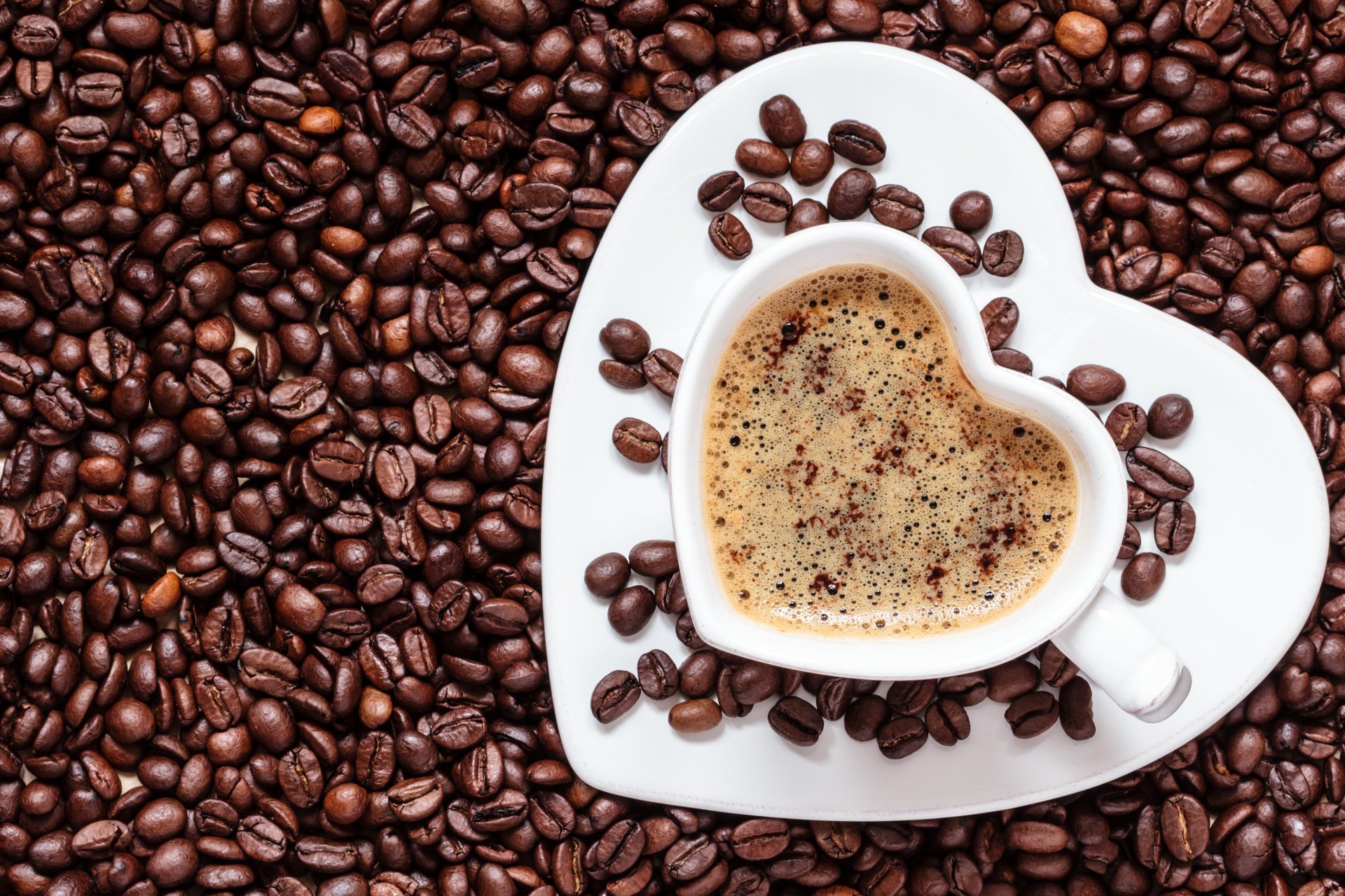 Download Cup Heart-shaped Coffee Beans Food Coffee 4k Ultra HD Wallpaper